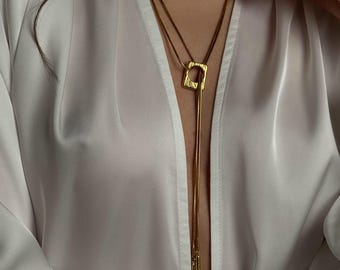 Art Deco Y Necklace for Rehearsal Dinner & Gold Lariat Stud Set