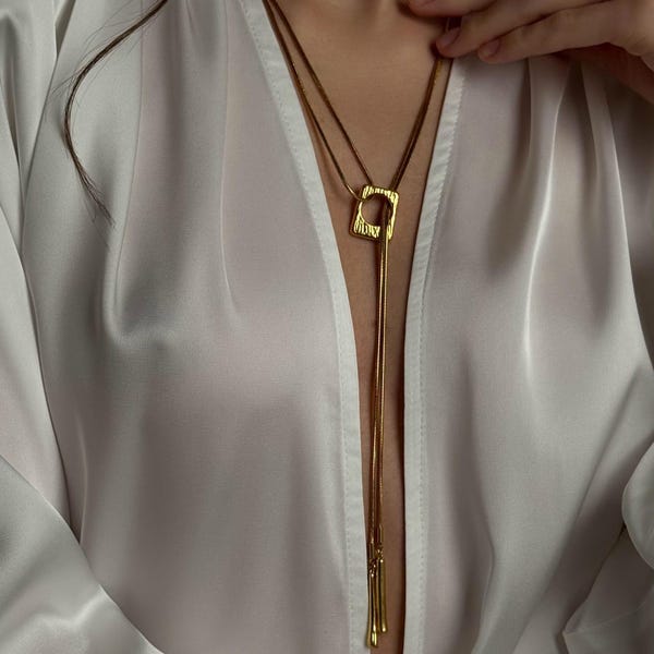 Art Deco Y Necklace for Rehearsal Dinner & Gold Lariat Stud Set