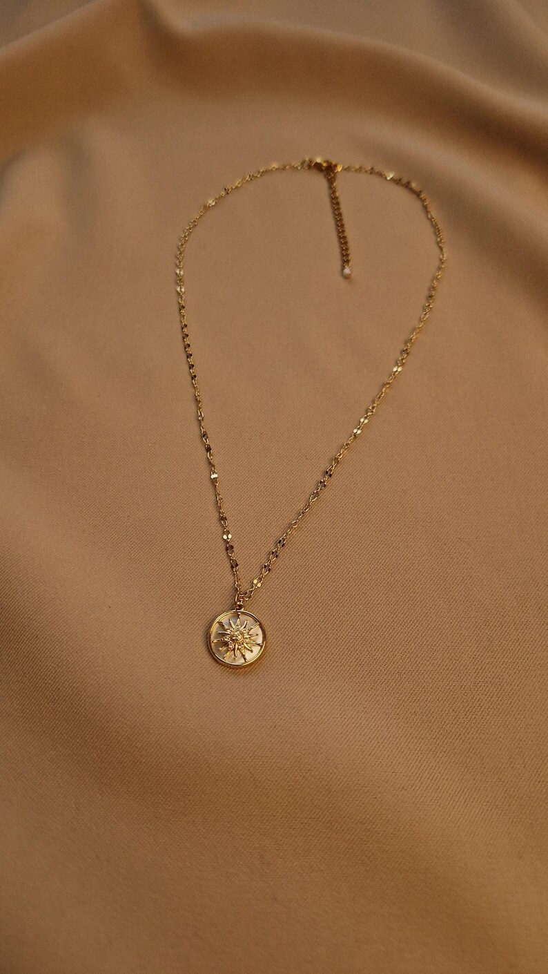 Layered Necklace Set - Pearl Choker and Sun Pendant Long Chain Necklace, Long Gold Earrings with Pearl, Dainty Jewelry for Her Birthday Gift image 9