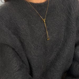 Adjustable Gold Lariat Necklace, Non Tarnish Bolo Tie & Hoop Earrings Set image 9