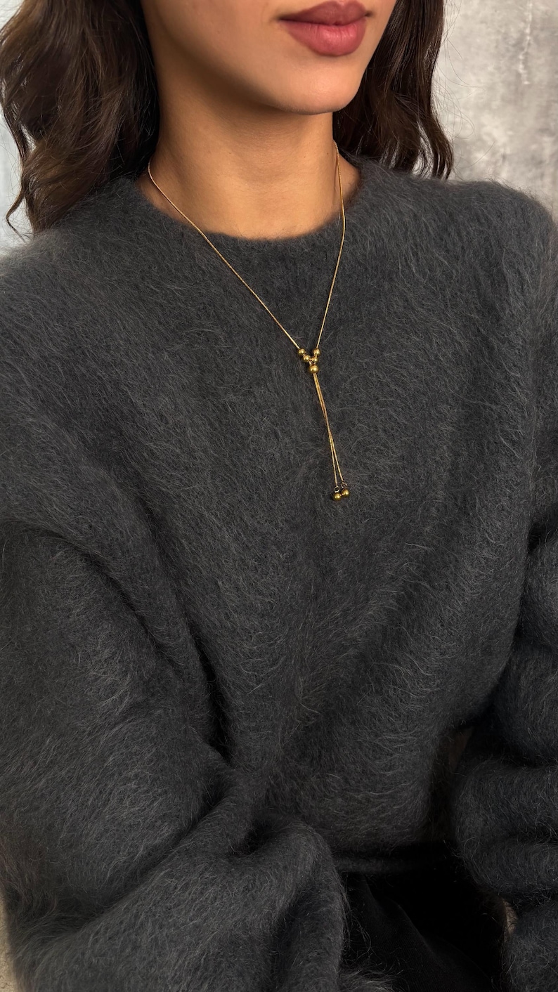 Adjustable Gold Lariat Necklace, Non Tarnish Bolo Tie & Hoop Earrings Set image 9