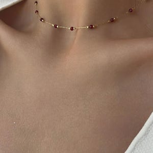 Natural Garnet Chain Choker Necklace, Gold Plated Necklace for Women image 6