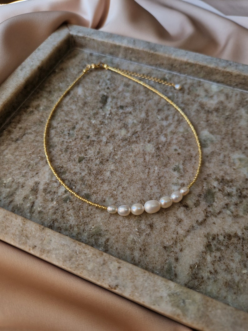 Minimal Pearl Chocker Necklace, Dainty Chocker Pearls, Bridal Real Pearl Necklace, Wedding Jewelry for Bride, Bridesmaid Proposal Jewelry image 6