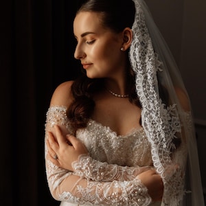 Delikatny naszyjnik z koralików ślubnych, naszyjnik z pereł ślubnych, klasyczne kolczyki z pereł dla panny młodej zdjęcie 8