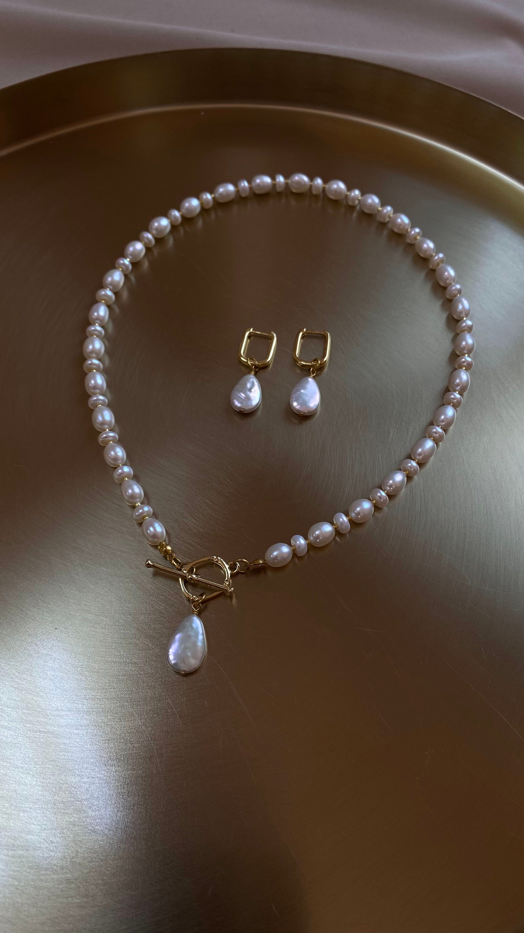 Pearl Pendant Necklace With Toggle, Freshwater Pearl Drop