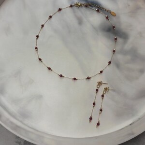 Natural Garnet Chain Choker Necklace, Gold Plated Necklace for Women image 2