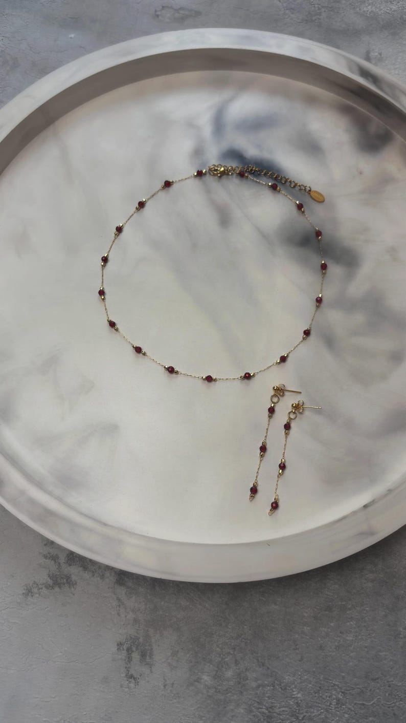 Natural Garnet Chain Choker Necklace, Gold Plated Necklace for Women image 2