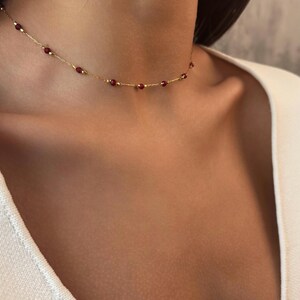 Natural Garnet Chain Choker Necklace, Gold Plated Necklace for Women image 3