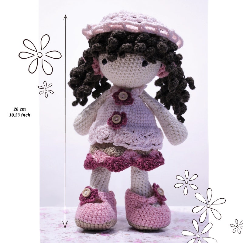 Handmade Crochet Doll in Soft Pink Dress with Curly Hair main image 0