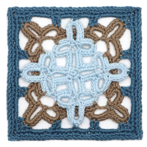 PATTERN Blue Celtic Granny Square - Granny Square - PDF Crochet Pattern with Photo Tutorial and Diagram- Digital download