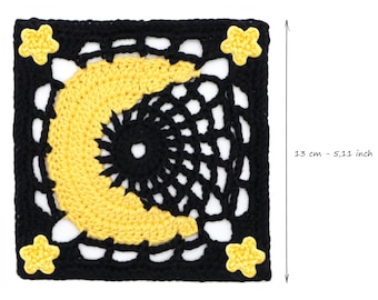 Halloween Crochet Granny Square PATTERN: Moon and Stars (PDF Digital Download)