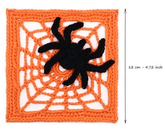 PATTERN Halloween Granny Square - Spiderweb and Spider Granny Square - PDF Crochet Pattern with Photo Tutorial and Diagram- Digital download