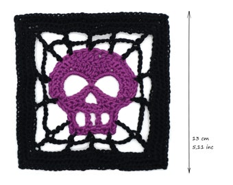 PATTERN Halloween Granny Square - Skull Granny Square - PDF Crochet Pattern with Photo Tutorial and Diagram- Digital download