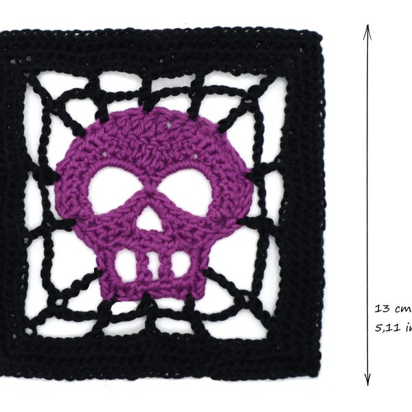 MOTIF Halloween grand-mère carré - crâne grand-mère carré - motif au crochet PDF avec tutoriel photo et schéma - téléchargement numérique