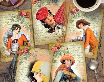 Cards, TAGS, Retro Woman, Digital Cards Printables, Vintage, Scrapbook, Junk Journal, Papers For Crafts, Includes GIFT printables!