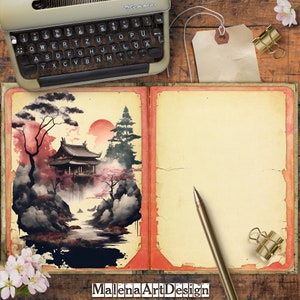 Images chinoises, papiers, cartes numériques imprimables, fleurs, papiers pour travaux manuels, vintage, scrapbooking, Junk Journal, TAGS,