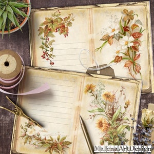 Junk Journal, Papéis, Botânico, Vintage, Cartões Digitais Imprimíveis, Papéis para Artesanato, Scrapbook, TAGS, Páginas