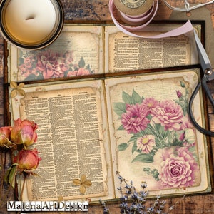 Junk Journal, flores, papéis, cartões digitais imprimíveis, CARTÃO, papéis para artesanato, vintage, scrapbook,