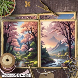 Aquarela, Paisagem, Papéis, Cartões Digitais Imprimíveis, Vintage, Cartões, Artesanato, Scrapbook, Junk Journal, TAGS,
