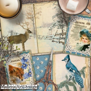Floresta no inverno, Papéis, Cartões digitais imprimíveis, Vintage, Cartões, Senhoras, Artesanato, Moda, Scrapbook, Junk Journal, TAGS,