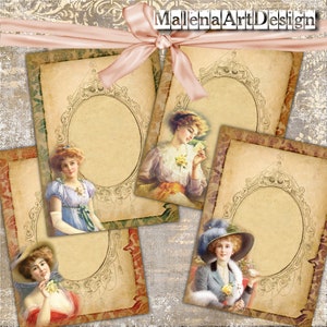 ATC, Mulher, Cartões Digitais Imprimíveis, Vintage, Papéis para Artesanato, Scrapbook, Cartões de Saudação, Junk Journal, TAGS