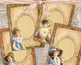 ATC, Woman, Digital Cards Printables, Vintage, Papers For Crafts, Scrapbook, Greeting Cards, Junk Journal, TAGS