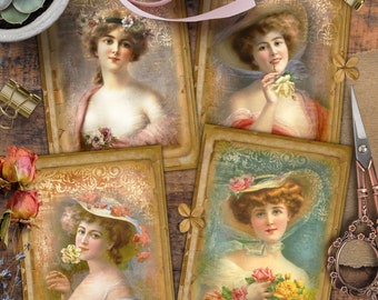 Elegant Ladies, Vintage, TAGS,  Junk Journal, Digital Cards Printables, Papers For Crafts, Scrapbook, Download, Includes GIFT printables