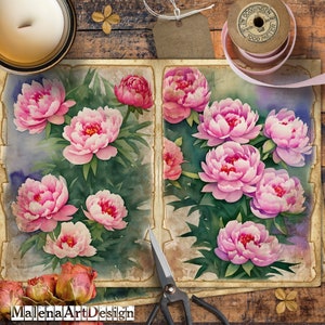 Papéis, Flores, Botânico, Vintage, Cartões Digitais Imprimíveis, Papéis para Artesanato, Scrapbook, Junk Journal,
