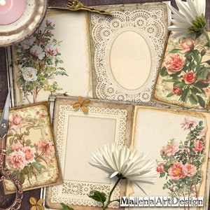Papéis, Cartões Digitais Imprimíveis, Vintage, Cartões, Senhoras, Artesanato, Flores, Rosas, Scrapbook, Junk Journal, TAGS,