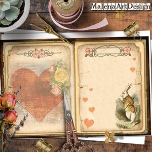Junk Journal, Alice no País das Maravilhas, Papéis, Cartões Digitais Imprimíveis, CARTÃO, Papéis para Artesanato, Vintage, Scrapbook, Inclui imprimíveis de PRESENTE