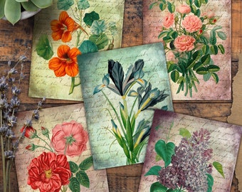 Flowers, TAGS, CARDS, Digital Cards Printables, Vintage, Papers For Crafts, Scrapbook , Junk Journal, Botanical, Includes GIFT printables!