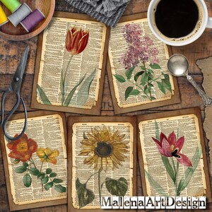 Papéis, Vintage, TAGS, Junk Journal, Cartões Digitais para Imprimir, Scrapbook, Papéis para Artesanato, Cartões, Botânico, Inclui imprimíveis para PRESENTE!