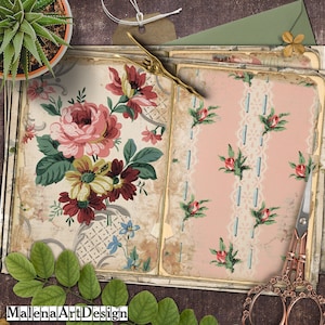 Papeles, Tarjetas digitales imprimibles, Vintage, Tarjetas, Damas, Manualidades, Flores, Álbum de recortes, Diario basura, ETIQUETAS,