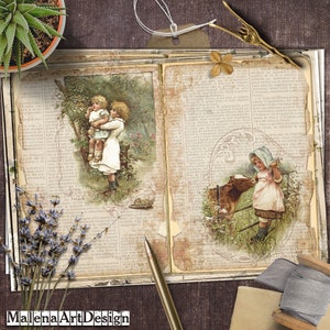 Crianças, Crianças Brincando, Papéis, Cartões Digitais Imprimíveis, Vintage, Cartões, Artesanato, Scrapbook, Junk Journal, TAGS,