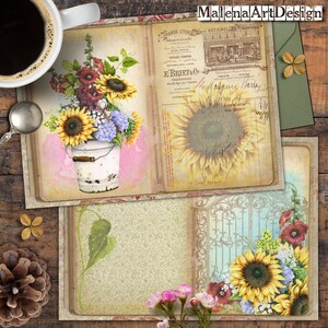 Sunflowers, Botanica, Garden, Papers, Mucha, Digital Cards Printables, Vintage, Cards, Crafts, Scrapbook, Junk Journal, TAGS,