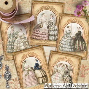 Victorian ladies, Digital Cards Printables, Vintage, Papers For Crafts, Scrapbook, TAGS, Junk Journal, Old Ladies, Includes GIFT printables!