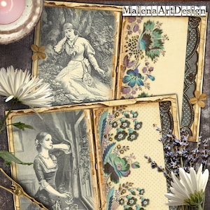 Papéis, Cartões Digitais Imprimíveis, Vintage, Papéis para Artesanato, Scrapbook, Junk Journal