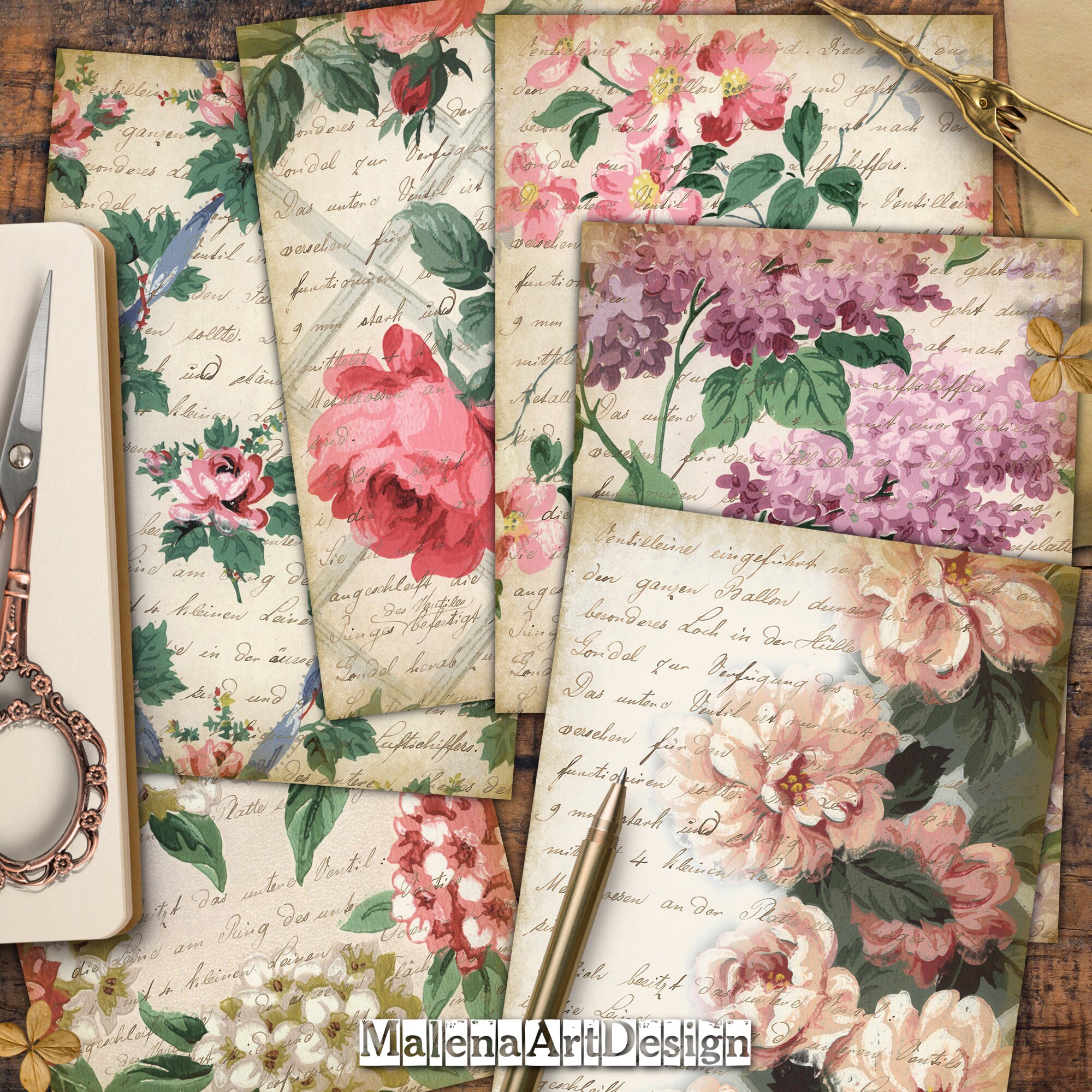Includes GIFT printables! Digital Cards Printables Flowers Cards Scrapbook Vintage Botanical Papers Papers For Crafts Junk Journal