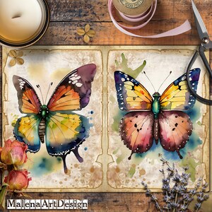 Papéis, Borboletas aquareladas, Vintage, Cartões digitais imprimíveis, Papéis para artesanato, Scrapbook, Junk Journal,