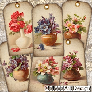 Flowers, ATC, Papers For Crafts, Digital Cards Printables, Vintage, Scrapbook, Junk Journal, TAGS, Card,  Includes GIFT printables!