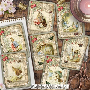Peter Rabbit, Cartões Digitais Imprimíveis, Vintage, Papéis para Artesanato, Cartão, Etiquetas, Scrapbook, Diário de Lixo,