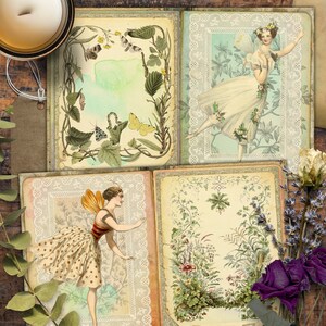 Fées, danseurs, papiers, cartes numériques à imprimer, fleurs, papiers pour travaux manuels, vintage, scrapbooking, Junk Journal, TAGS,
