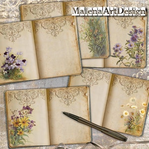 Botânico, Papéis, Cartões, Cartões Digitais Imprimíveis, Vintage, Scrapbook, Junk Journal, TAGS, Papéis para Artesanato