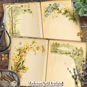 Papéis, Botânicos, Cartões Digitais Imprimíveis, Flores, Papéis para Artesanato, Vintage, Scrapbook, Junk Journal, TAGS,
