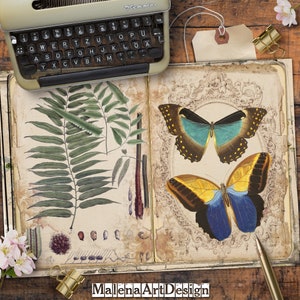 Papéis, Cartões Digitais Imprimíveis, Vintage, Cartões, Artesanato, Botânico, Borboletas, Scrapbook, Junk Journal, TAGS,