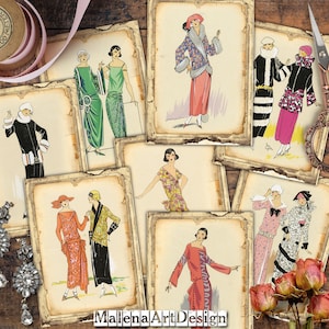Belle donne, CARTA, Vintage, TAG, Biglietti digitali stampabili, Carte per lavoretti, Atc, Album di ritagli, Diario spazzatura, Include stampe REGALO!