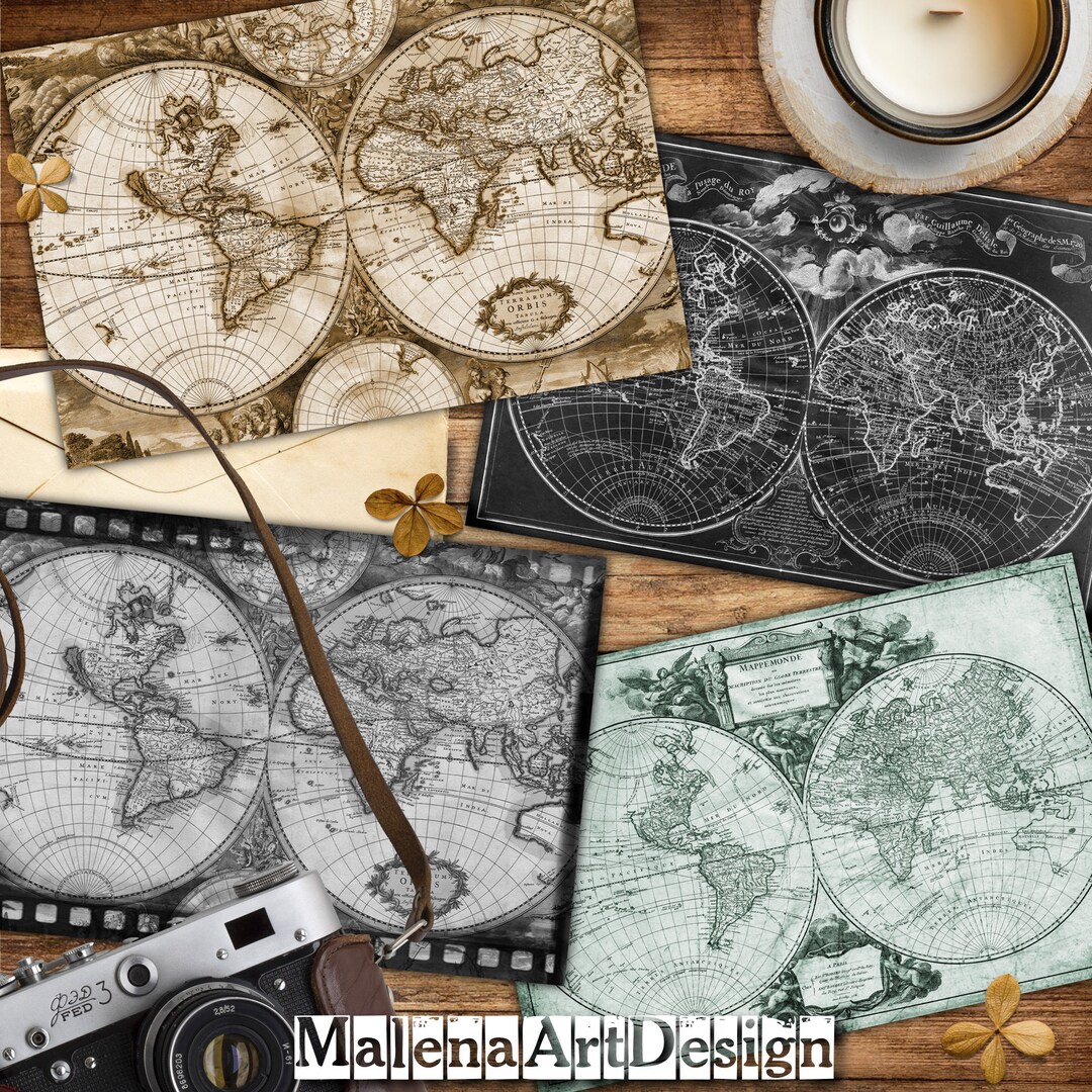 Maps, Junk Journal, Papers, Digital Cards Printables, TAGS, CARD ...
