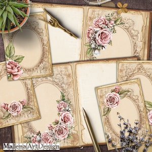 Papéis, Cartões Digitais Imprimíveis, Flores, Rosas, Vintage, Papéis Para Artesanato, Scrapbook