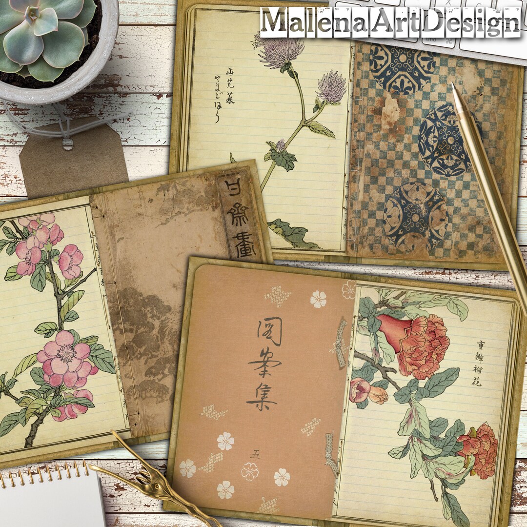 Oriental, Japanese Motif, Digital Cards Printables, Vintage, Papers for ...