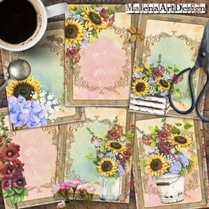 Tournesols, Botanica, jardin, cartes numériques imprimables, scrapbooking, journal indésirable, vintage, papiers pour travaux manuels, comprend des images cadeaux !